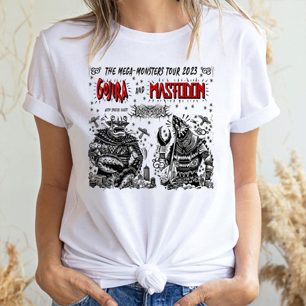 The Mega Monsters Tour 2023 Gojila And Mastodon Limited Edition T-shirts